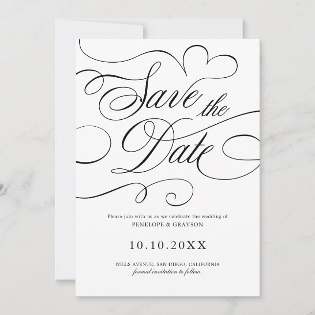 Reserve A Data Eterno de caligrafia preto Código QR casamento (Frente)