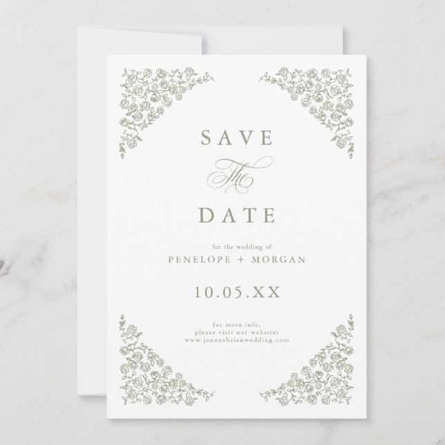 Reserve A Data Eterno Floral Simples Sage Casamento Verde (Frente)