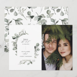 Reserve A Data Eucalipto botânico elegante foto simples casamento