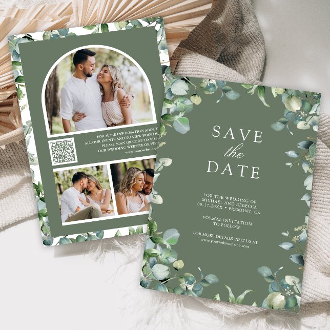 Reserve A Data Eucalipto Código QR de Foto Verde Salvia Casamento (Criador carregado)
