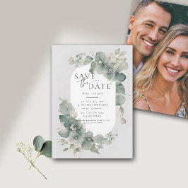 Reserve A Data Eucalipto Verdura Sonhador Elegante Foto Casamento