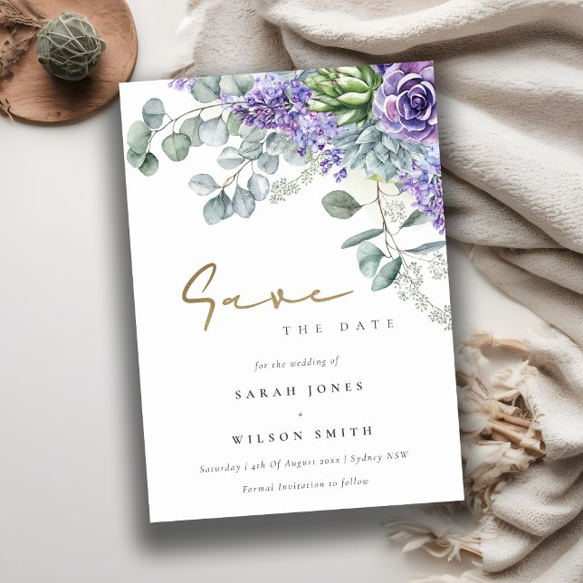 Reserve A Data Eucalyptus Botanical Bunch Elegante Lilac Suculent (Criador carregado)