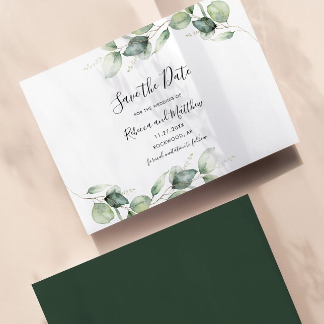 Reserve A Data Eucalyptus Deixa Casamento Botânico (Eucalyptus Greenery Save the Date Script Wedding Announcement Card)