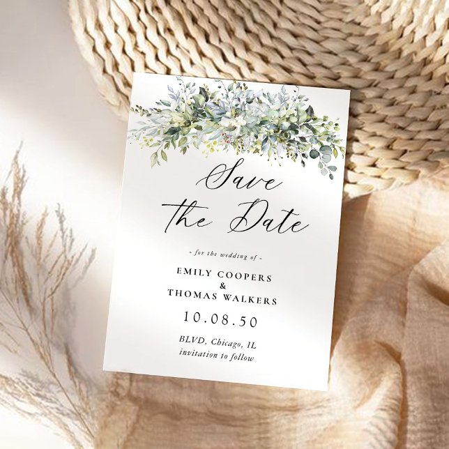Reserve A Data Eucalyptus Floral Save The Date Card (Criador carregado)