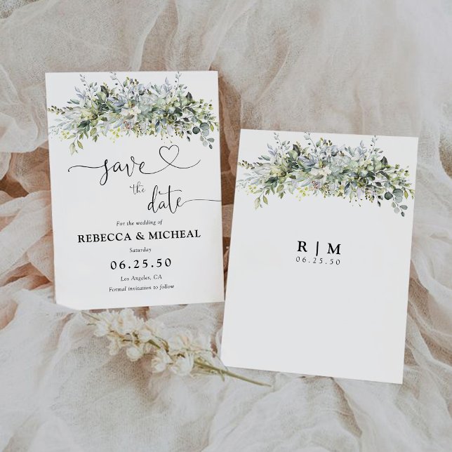 Reserve A Data Eucalyptus Floral Save The Date Card (Criador carregado)