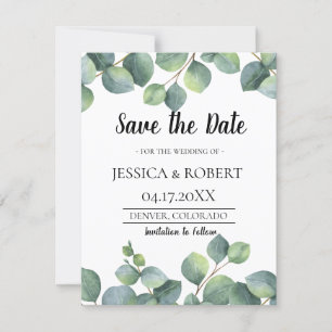 Reserve A Data Eucalyptus Foliage Wedding Save the Date