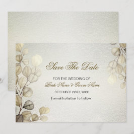 Reserve A Data Eucalyptus Foliage Wedding Shiny Dourado com Aquar