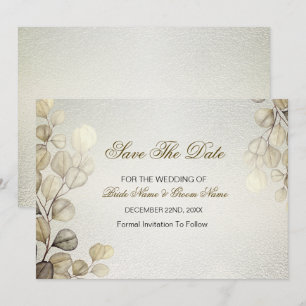 Reserve A Data Eucalyptus Foliage Wedding Shiny Dourado com Aquar