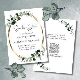 Reserve A Data Eucalyptus Greenery Dourado Metálico Salvar a Dat