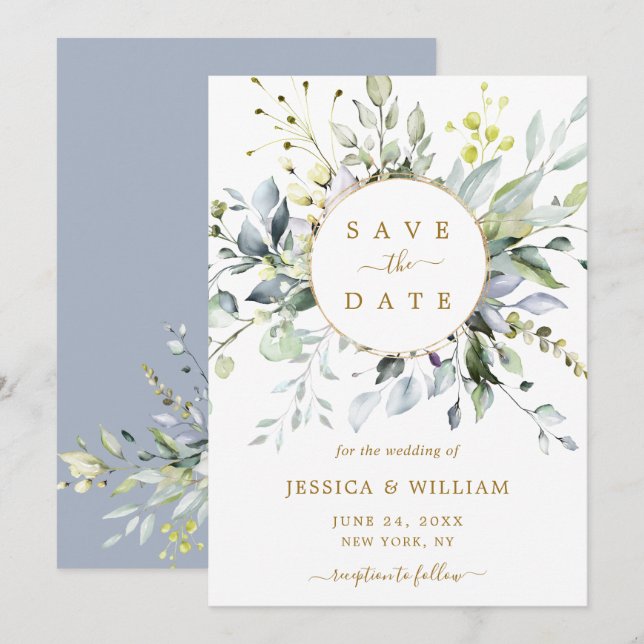 Reserve A Data Eucalyptus Greenery Wedding Sav (Frente/Verso)