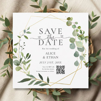 Reserve A Data Eucalyptus Script Heart QR Code Save The Date