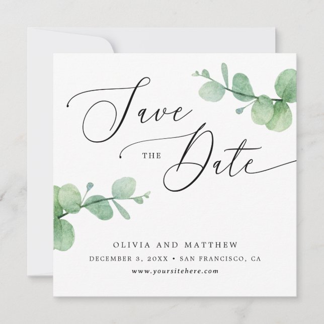 Reserve A Data Eucalyptus Wedding | Elegant Greenery Garden Photo (Frente)