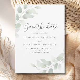 Reserve A Data Eucalyptus Wedding Flat Save The Date Card