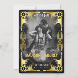 Reserve A Data Excelente Gatsby Art Deco Casamento Dourado e Pret