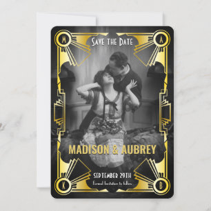 Reserve A Data Excelente Gatsby Art Deco Casamento Dourado e Pret