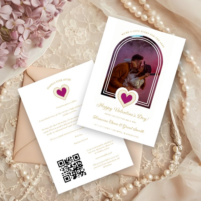 Reserve A Data Exquisite Arch Romantic Luxury Lace Hot Pink Heart (Exquisite Arch Effect Romantic Luxury Lace Hot Pink Heart Photo Valentine's Day Card.)