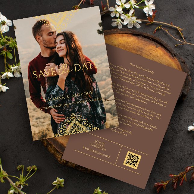 Reserve A Data Exquisite Luxury Ornamental Baroque Decorative QR (Exquisite Luxury Ornamental Baroque Decorative Elements Photo Save the Date Card with Envelope.)