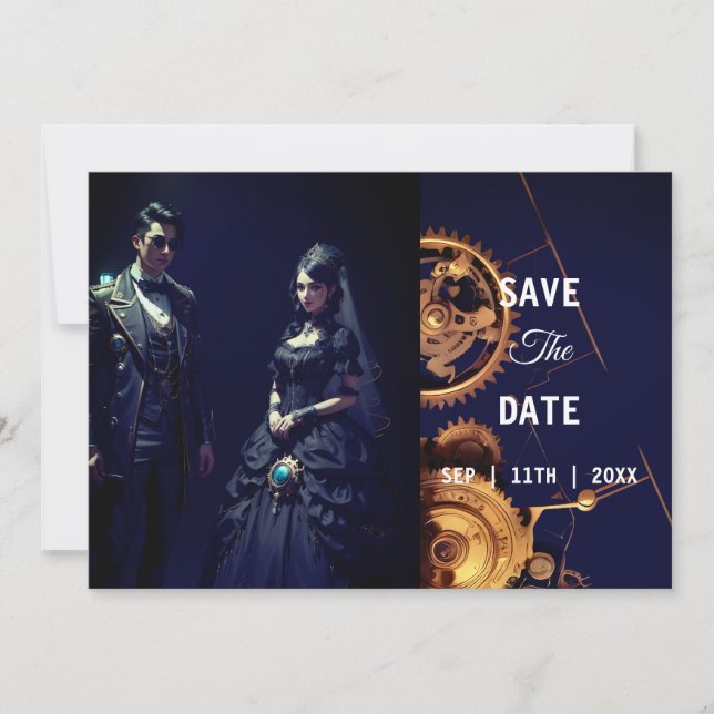 Reserve A Data Extravagância Steampunk Casamento Clockwork Vintag (Frente)