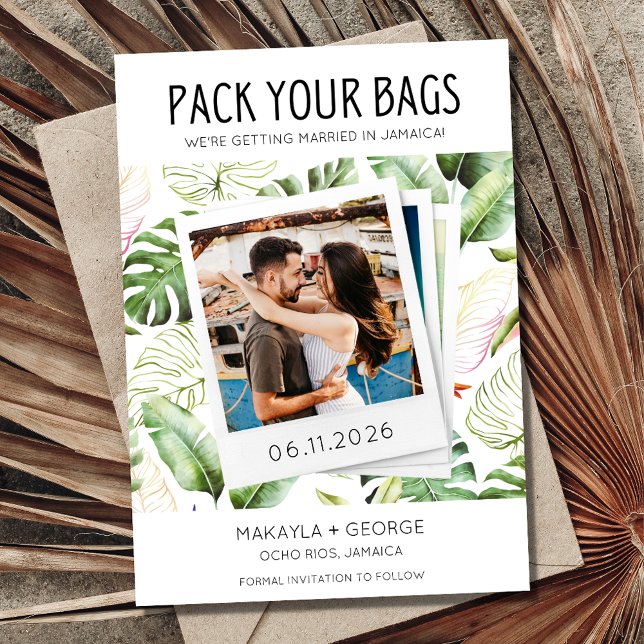 Reserve A Data Faça seu casamento com fotos do Bolsas na Jamaica (Pack Your Bags Photo Jamaica Wedding Save The Date)