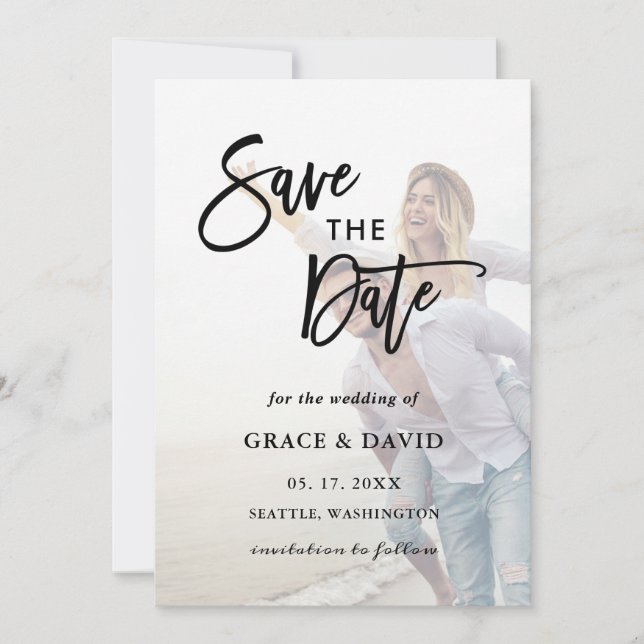 Reserve A Data Faded Photo Wedding Save the Date Flat Card (Frente)