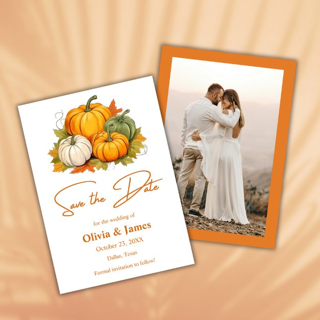 Reserve A Data Fall in Love Autumn Rustic Pumpkin Foto Casamento (Fall in Love Autumn Rustic Pumpkin Photo Wedding Save The Date Card )