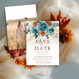 Reserve A Data Fall Love Teal Burnt Orange Casamento Salva a Data