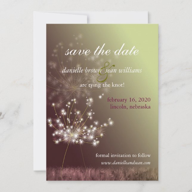Reserve A Data Fall Meadow Dandelion Casamento Salve a Data (Frente)