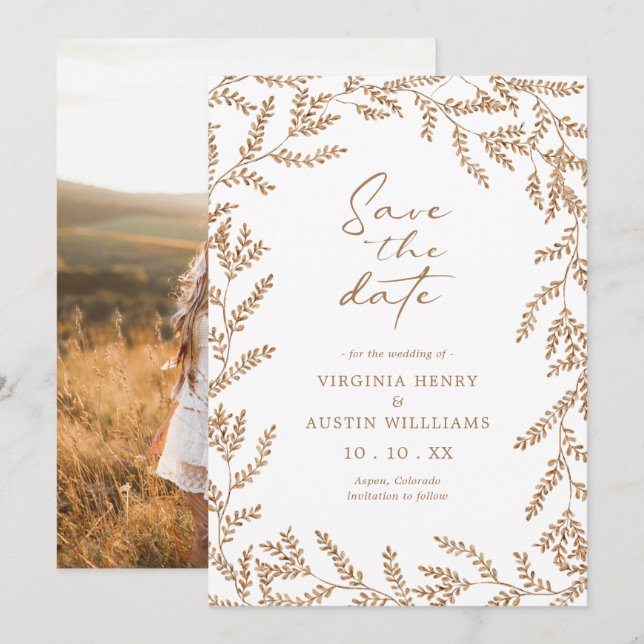 Reserve A Data Fall Photo Wedding Save The Date (Frente/Verso)