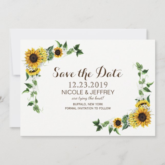 Reserve A Data Fall Sunflower Rustic Barn Weding Save the Date (Frente)