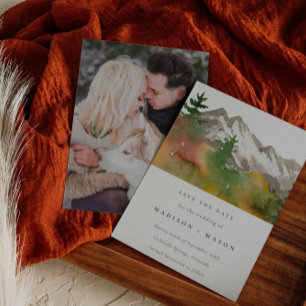 Reserve A Data Fall Watercolor Mountain Pine Trees Foto