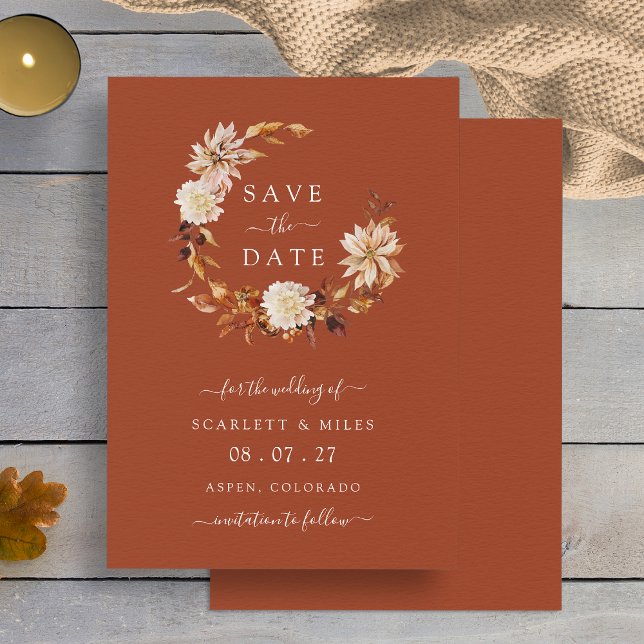 Reserve A Data Fall Wreath de Cobre, Salve A Data (Copper Fall Wreath Wedding Save The Date by Painted Paperie
)