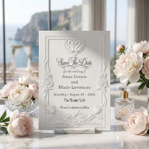 Reserve A Data Falso Letterpress Branco Cisne Barroco Elegante