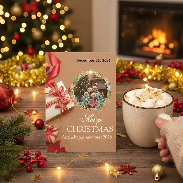 Reserve A Data Family Christmas Photo Card 2026 | Red Gift Design (Criador carregado)