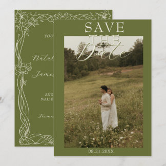 Reserve A Data Fancy Verde Oliva Romântico Casamento Antiga Fortu