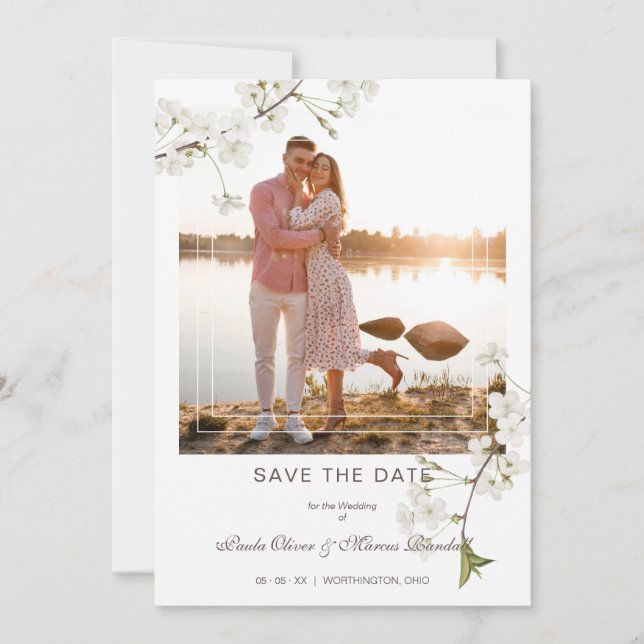 Reserve A Data Fancy White Cherry Blossom Photo Couple (Frente)
