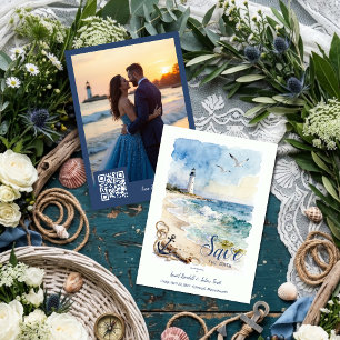 Reserve A Data Faro Náutico Aquarela Casamento Foto TLW26