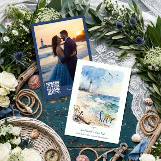 Reserve A Data Faro Náutico Aquarela Casamento Foto TLW26
