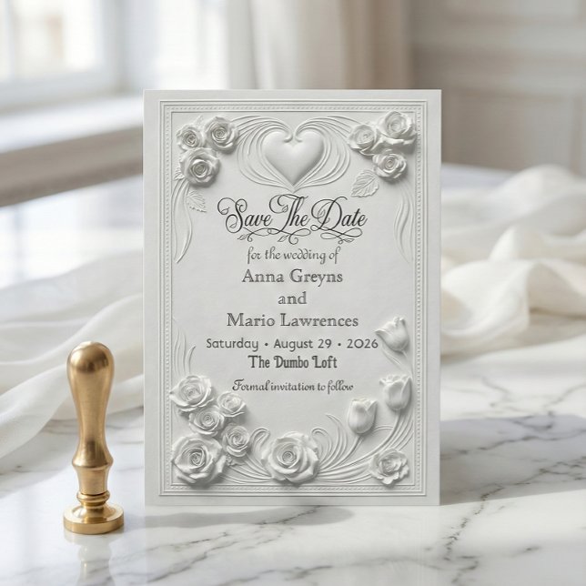 Reserve A Data Faux Embossed White Rose Relief (Criador carregado)