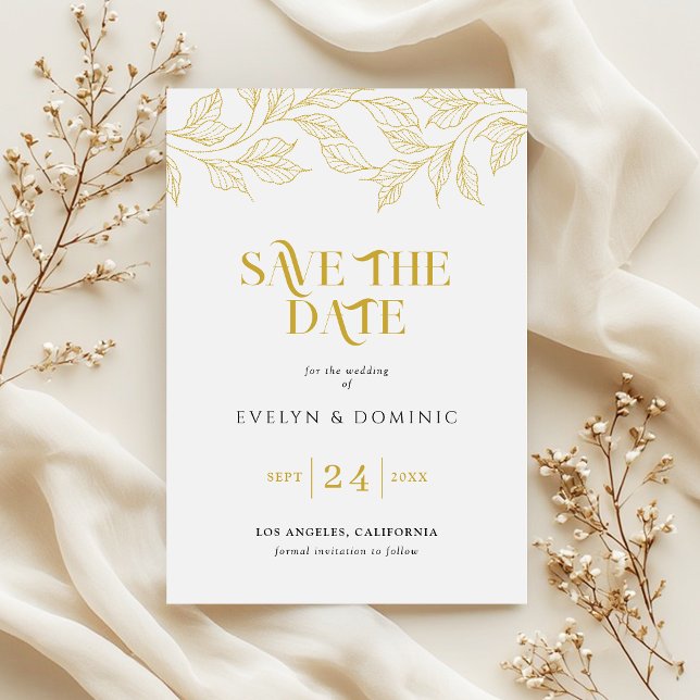 Reserve A Data Faux Gold Botanical Elegant Wedding (Criador carregado)