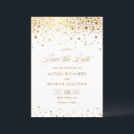 Reserve A Data Faux Gold Foil Confetti Dots Casamento<br><div class="desc">Adicione um pouco de luxo e faísca ao seu anúncio de casamento com esta maravilhosa Faux Gold Foil Confetti Salve o Cartão de Data. Apresentando um belo design de confete com sotaques elegantes de folha de ouro falso. O guião delicado e fluente complementa perfeitamente os detalhes espumantes, criando um anúncio...</div>
