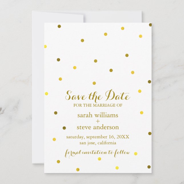 Reserve A Data Faux Gold Foil Confetti Pontos Salve a Data (Frente)