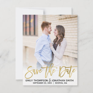 Reserve A Data Faux Gold Foil Script Photo Save the Date Card