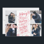 Reserve A Data Feliz Queijo Quente Salva A Data 4 Fotografias<br><div class="desc">Este cartão com fotos de feriado moderno e chic dobra como um cartão de data para o casal recém-engatado. A frente mostra 4 de suas fotos, acentuadas por flocos de neve desenhados à mão e tipografia escrita à mão que diz "Beijos Felizes e Feriados Quentes do Breve Ser Sr. e...</div>