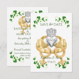 Reserve A Data Fêmea Irlandesa Claddagh Ring e Shamrocks