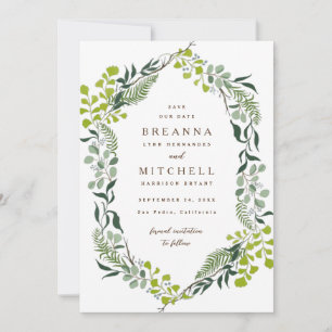 Reserve A Data Fern Eucalyptus Greenery Wedding Escrito À Mão