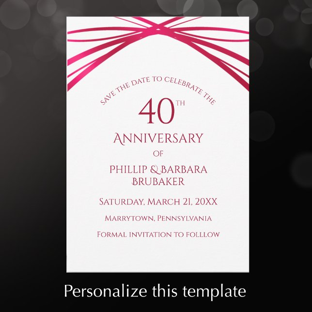 Reserve A Data Festa de 40º Aniversário da Elegant Modern Arch Ru (Personalize this save the date 40th wedding anniversary template for a custom invitation.
)