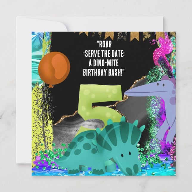 Reserve A Data Festa de aniversário 5 do dinossauro (Frente)