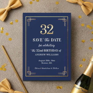 Reserve A Data Festa de Aniversário de 32 anos Azul Dourado Elega