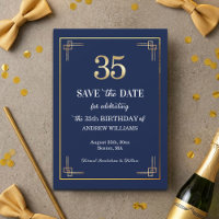 Festa de Aniversário de 35 Anos Azul Elegante Dour