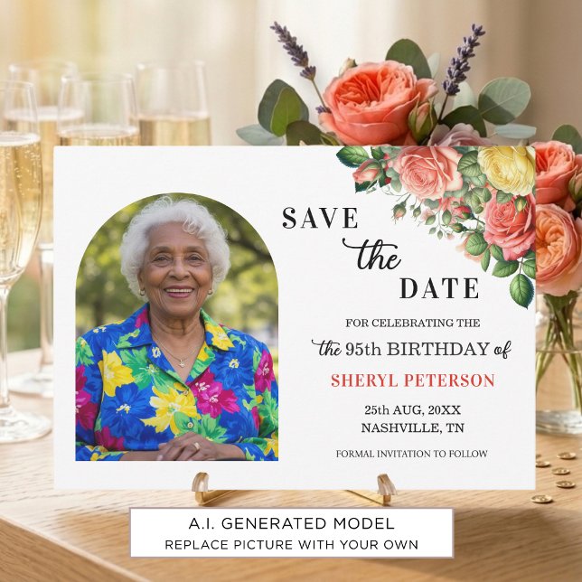 Reserve A Data Festa de Aniversário de 95 anos com Flores e Foto  (Criador carregado)
